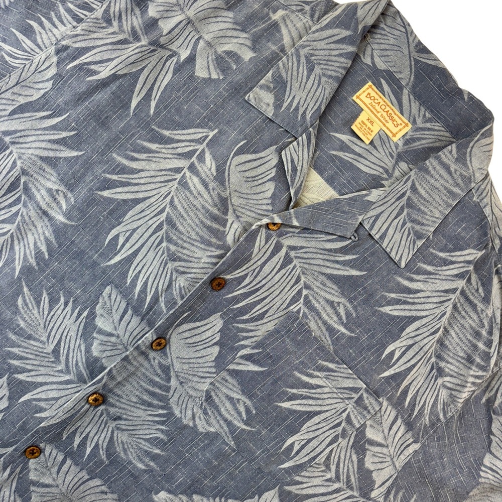 Boca Classics Silk Button Down Shirt Mens XXL‎ Blue Tropical Palm Leaf Island